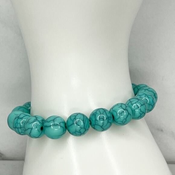 Faux Turquoise Bubble Beaded Stretch Bracelet - Picture 1 of 6